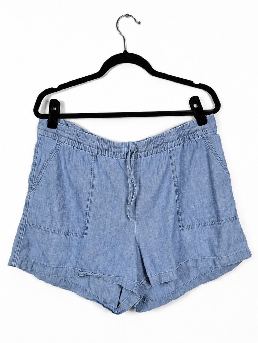 J.Crew Chambray Pull On Shorts L Blue Cotton Coastal Drawstring Beachy Casual